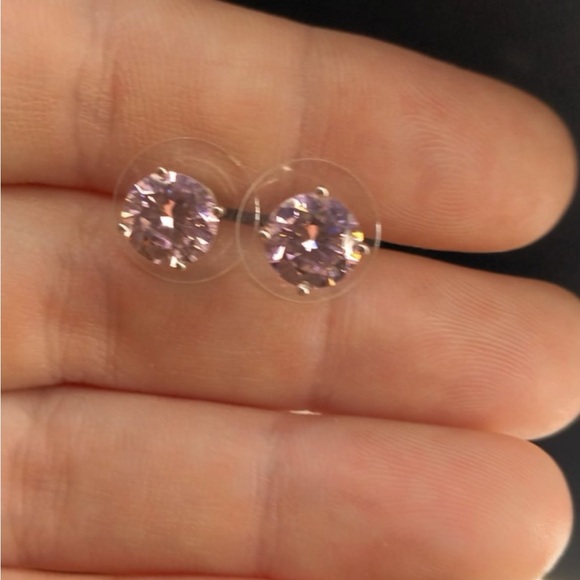 Pink Moissanite Stud Earrings, White Moissanite Accent Earrings, Vermeil Rose Go - Picture 1 of 9